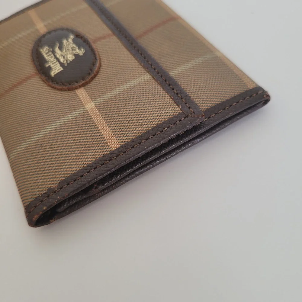 Vintage‎ Burberrys London Nova Check Card Holder Coin Purse Brown Leather Wallet